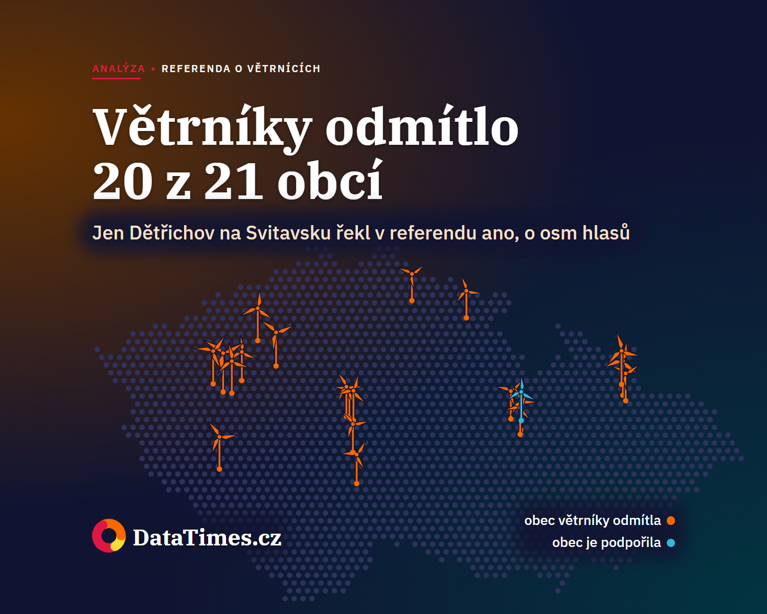 Větrníky odmítlo 20 z 21 obcí, které o nich hlasovaly s komunálními volbami